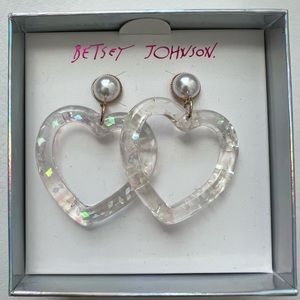 Betsey Johnson Acrylic Open Frame Heart Drop Earrings